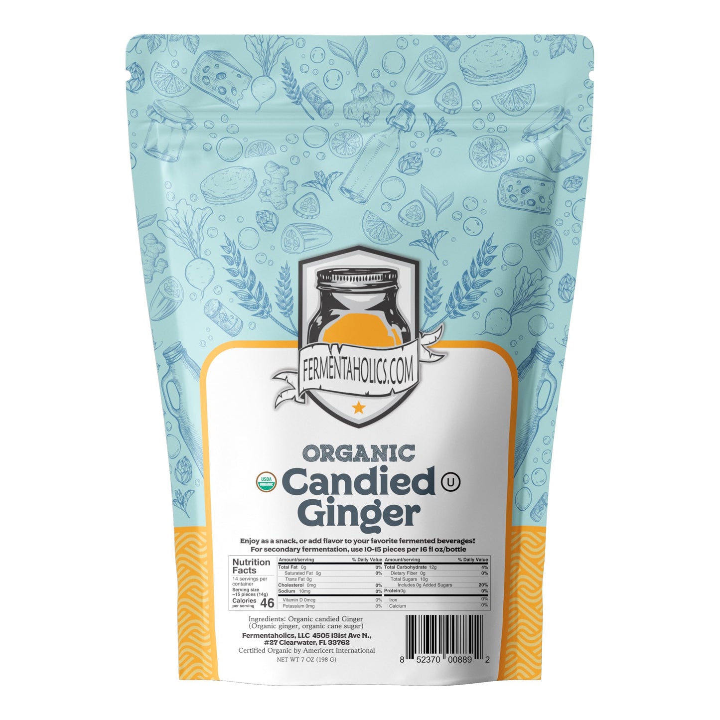 Fermentaholics Dried Candied Ginger - Organic, 7 oz - Perfect for Kombucha Flavoring