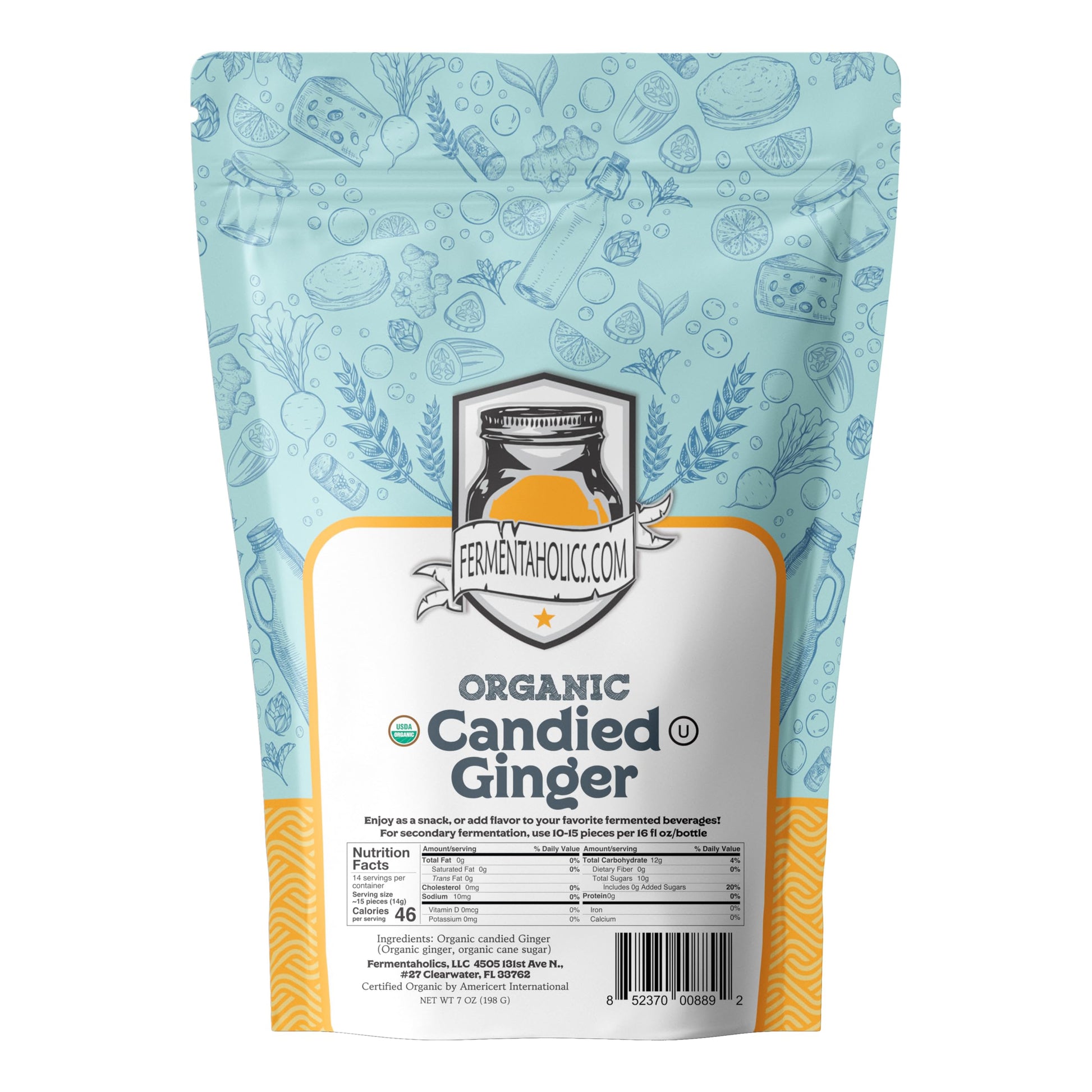 Fermentaholics Dried Candied Ginger - Organic, 7 oz - Perfect for Kombucha Flavoring