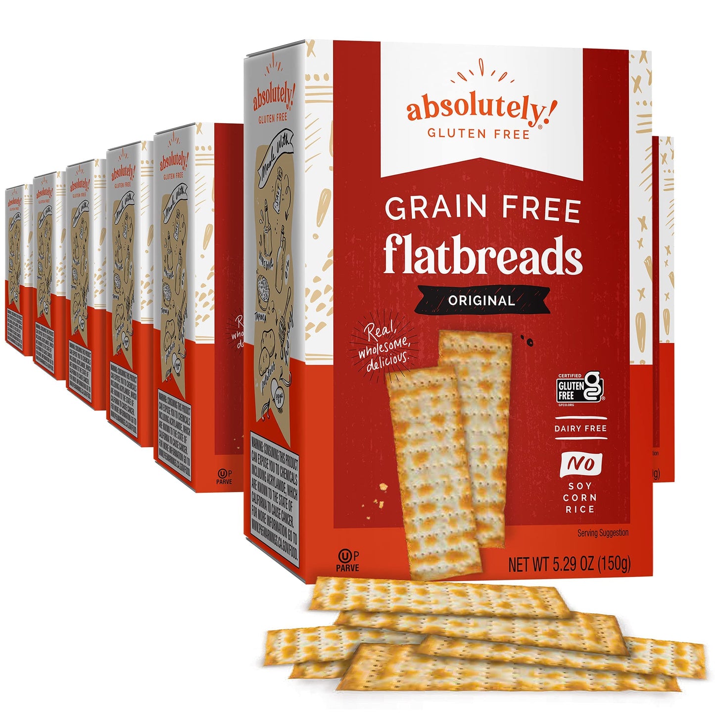 Absolutely Gluten Free Original Flatbread, 5.25oz (6 Pack) | Grain Free Crackers | Dairy Free | No Soy, Corn or Rice