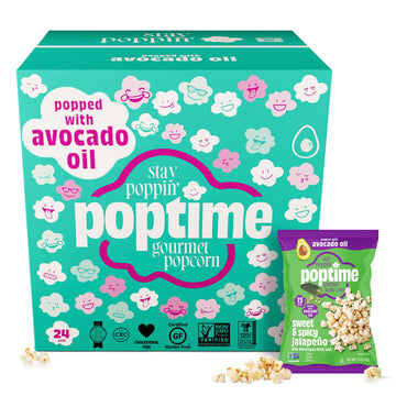 Poptime Kettle Corn Popcorn Bags Individual Servings - Sweet & Spicy Jalapeno & Himalayan Pink Salt Popcorn Individual Bags, Hea