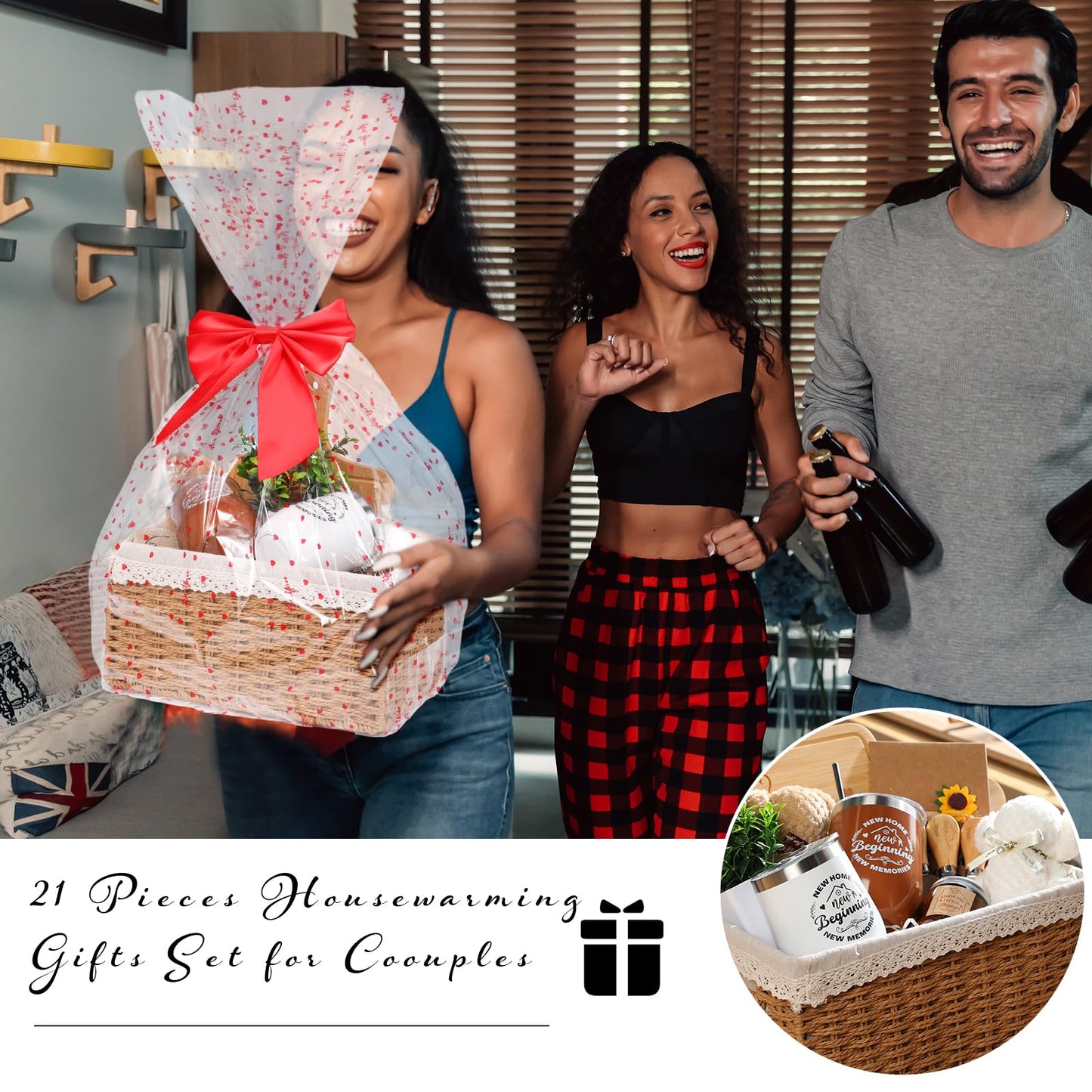 Rimcereal House Warming Gifts Basket 21 Pieces Housewarming Gift For New Apartment Closing Gifts For Buyers Couples Women Men New Homeowners Gift Ideas Set(Home,Camel)