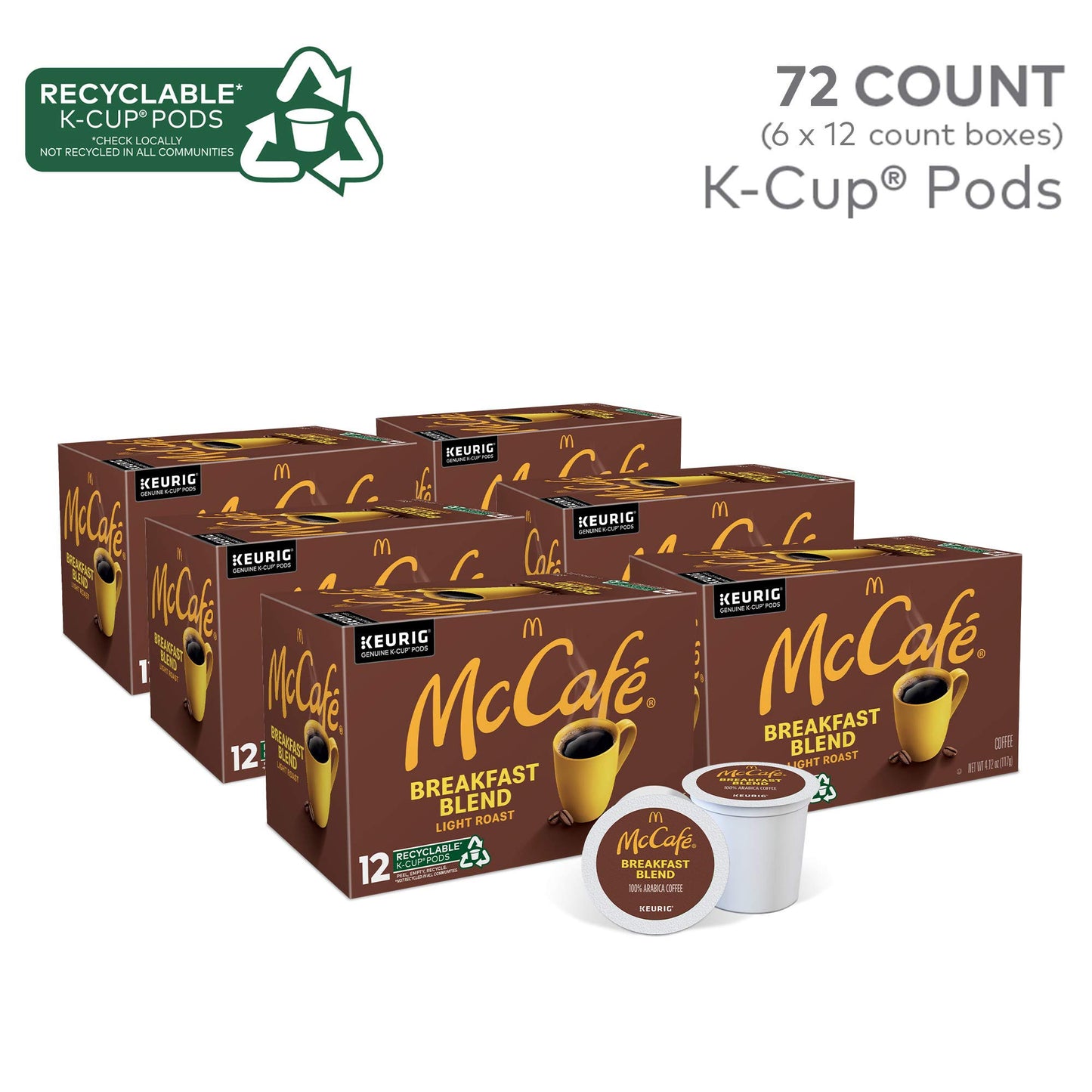 Mccafe Breakfast Blend, Single Serve Coffee Keurig K-Cup Pods, Light Roast, 72 Count