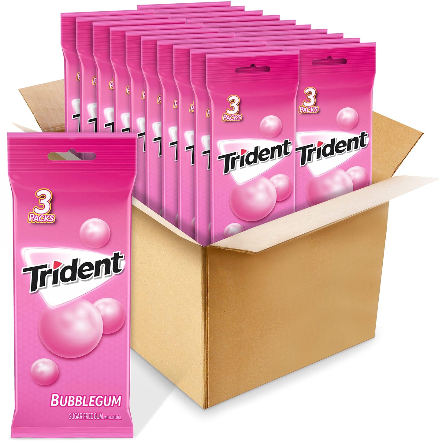 Trident Sugar Free Bubblegum Gum, 60 Packs of 14 Pieces, Total 840 Pieces