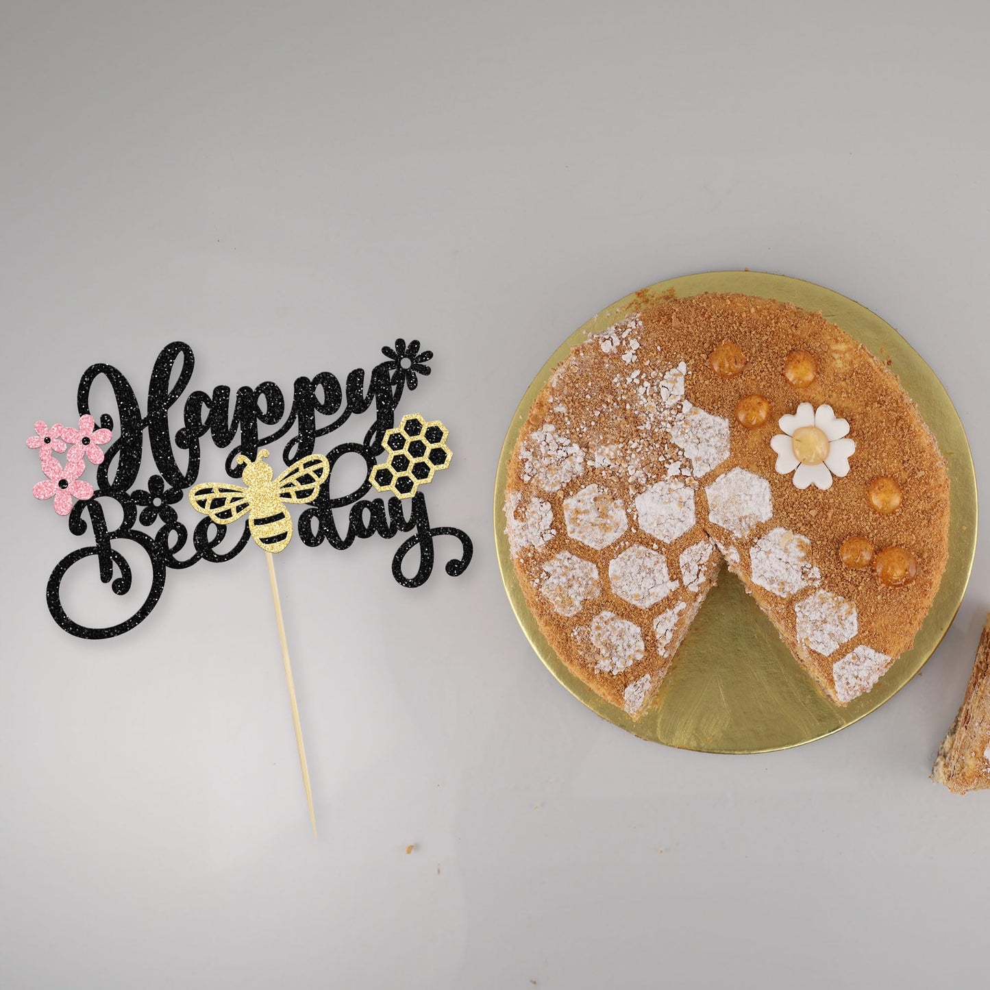 1 Pack Happy Bee Day Cake Topper Glitter Bumble Bee Theme Cake Pick Decorations For Baby Shower Kids Birthday Party Supplies Bla