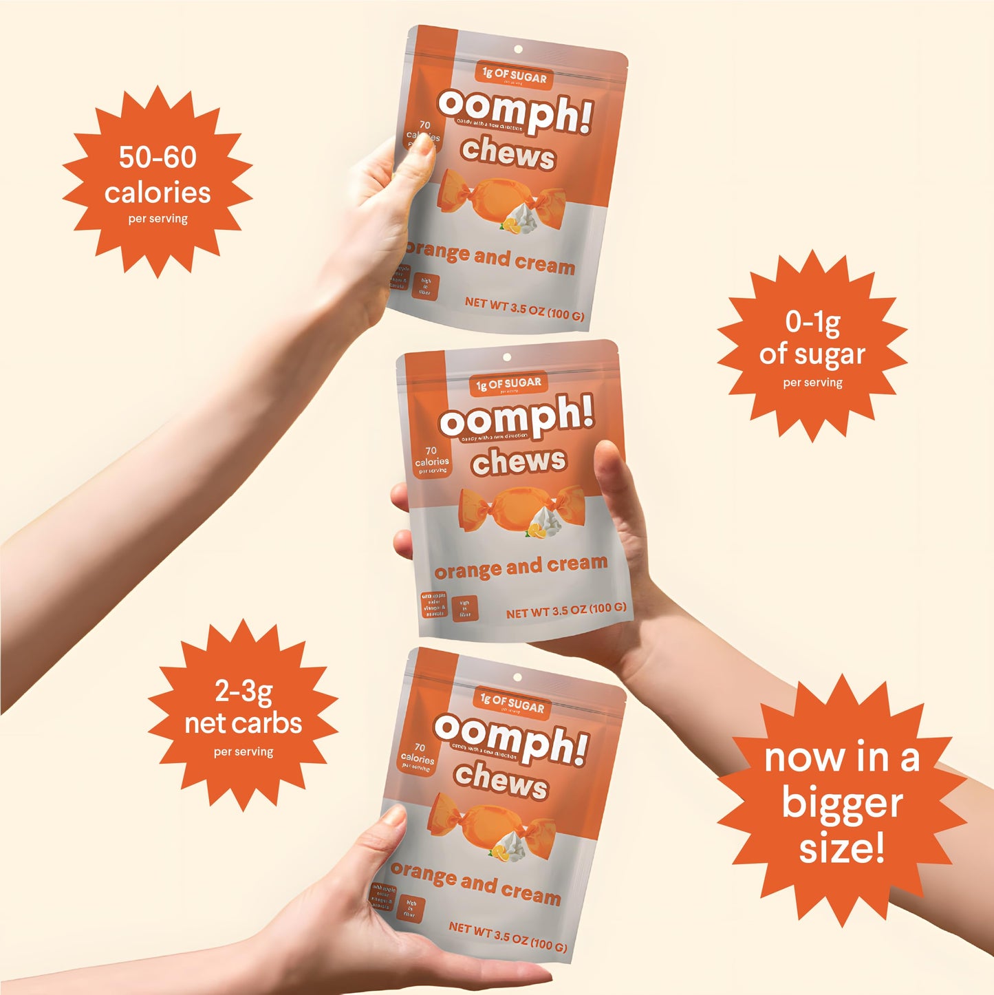 Oomph! Sweets Orange & Cream Low Sugar Taffy, High Fiber Vegan Candy, Low Carb, Low Calorie Snack, Keto-Friendly, Gluten Free De