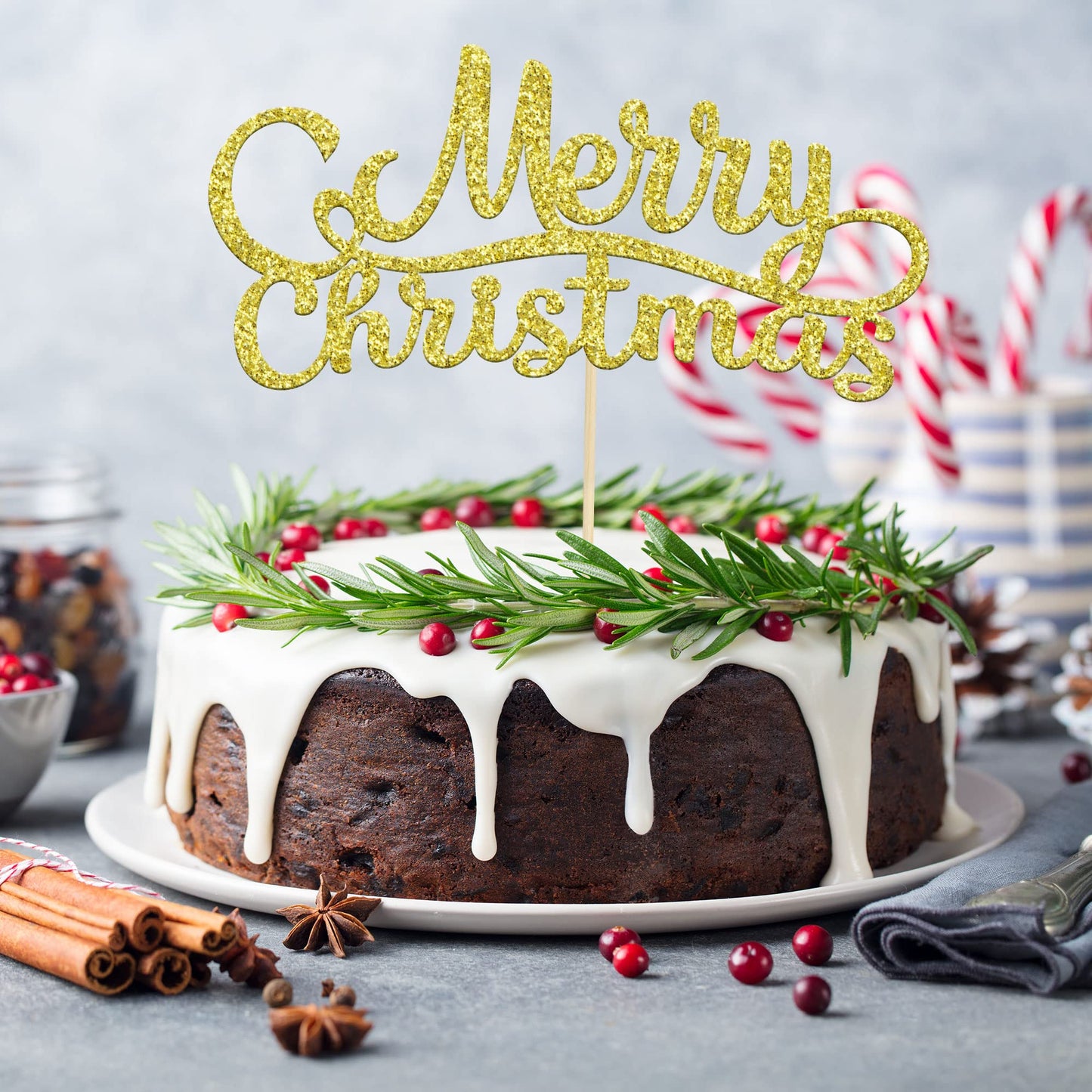 Gyufise 1 Pack Merry Christmas Cupcake Toppers Gold Holiday Xmas Cake Picks Decorations For Christmas Party Supplies Happy New Y