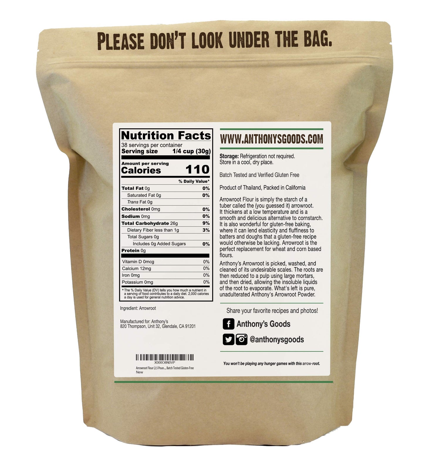 Anthonys Premium Arrowroot Flour Powder, Gluten Free, 2.5 lb (40 oz), Non-GMO, White