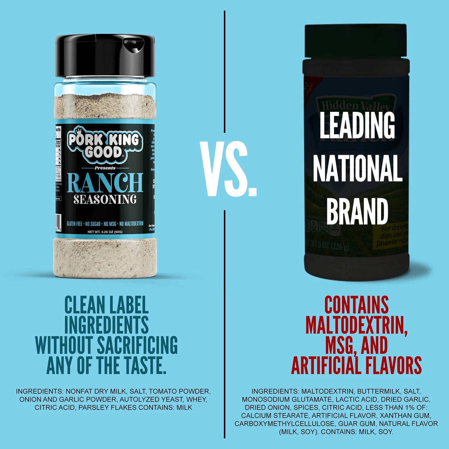 Pork King Good Ranch Seasoning for Cooking and Popcorn Seasoning - Keto Friendly, Paleo, No MSG, Gluten Free (Ranch, Single Shak