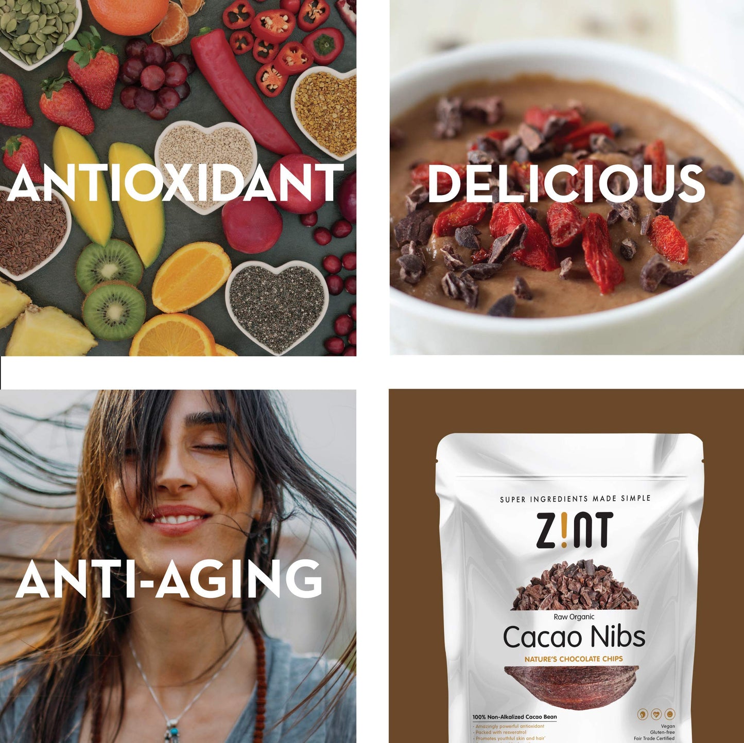 Zint Organic Cacao Nibs (32 Oz): Fair Trade, Paleo-Certified, Organic, Non Gmo, Anti Aging Antioxidant Superfood, Gluten Free Co