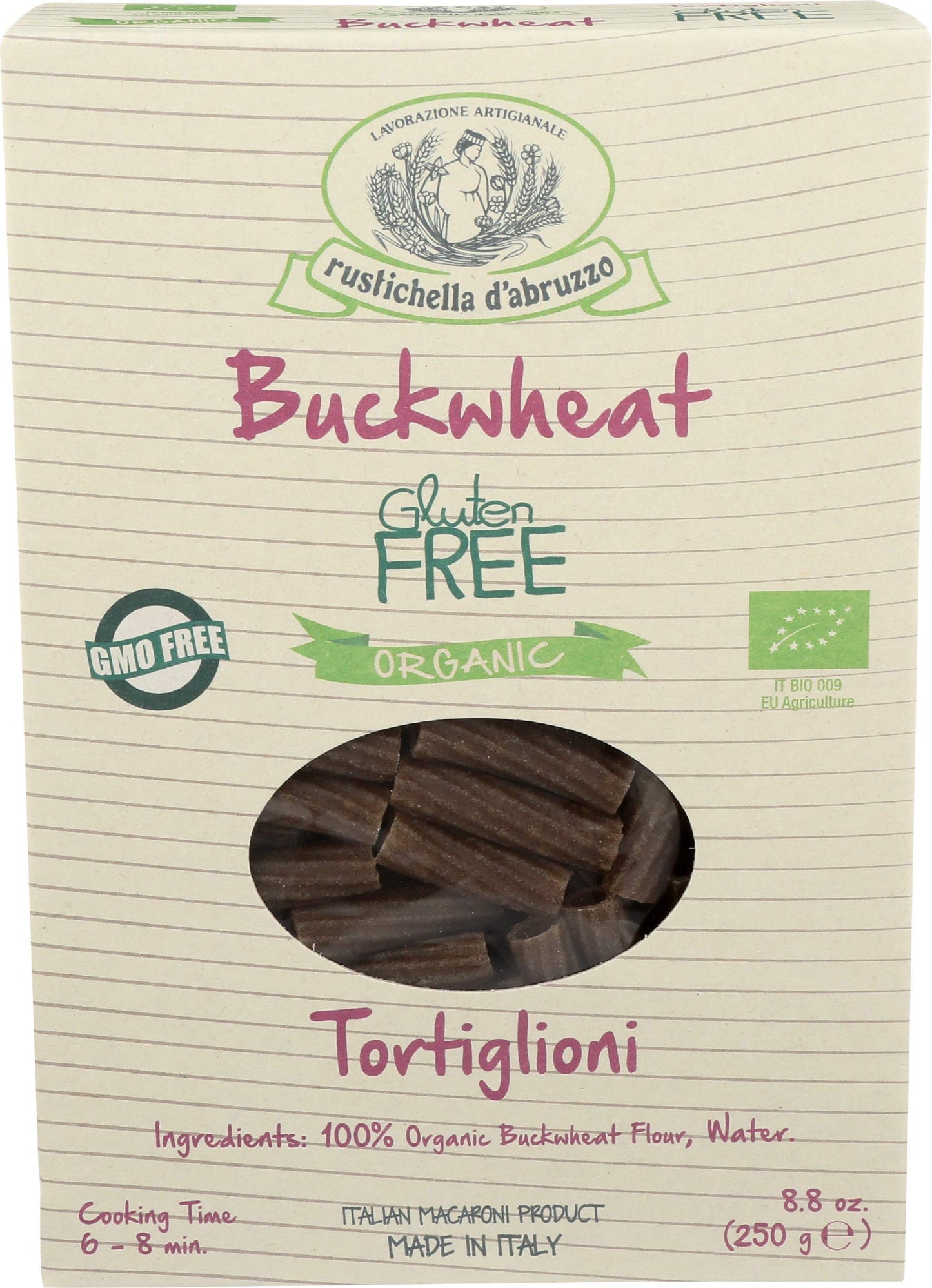Rustichella D'Abruzzo Organic Buckwheat Tortiglioni (Pack Of 3), 250G Each - Gluten-Free Pasta With Distinct Buckwheat Flavor - Artisan Pasta From Italy
