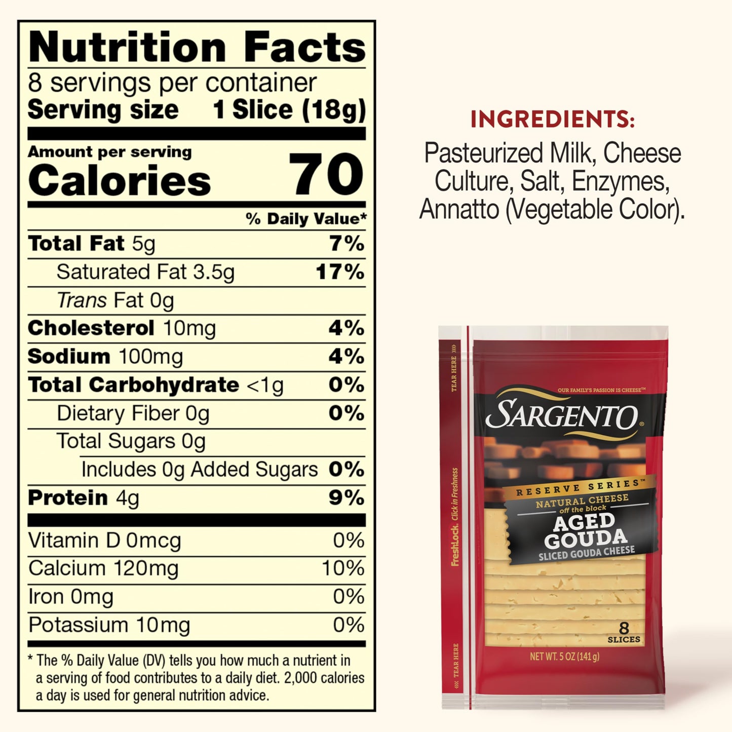 Sargento Reserve Series Natural Aged Gouda Sliced Cheese, 8 Slices