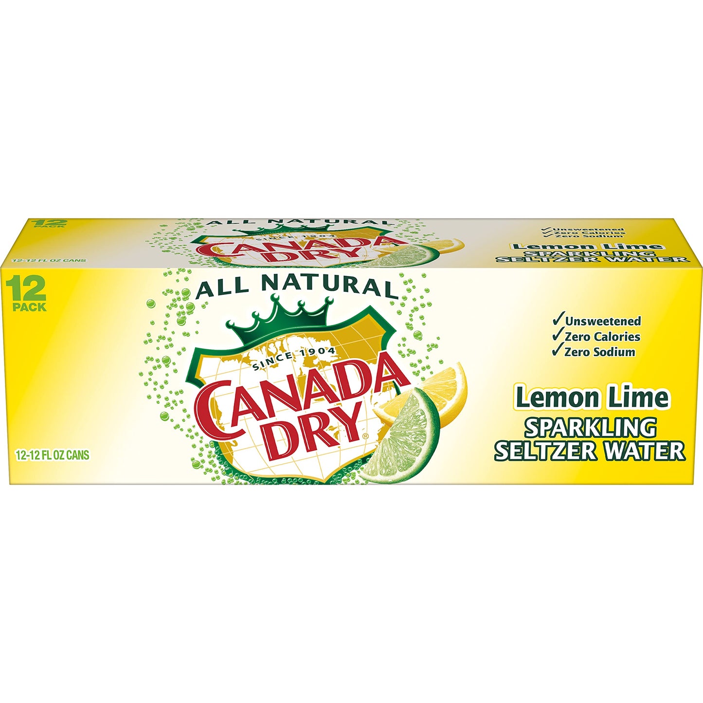 Canada Dry Lemon Lime Sparkling Seltzer Water, 12 fl oz cans, 12 pack, Refreshing Carbonated Beverage