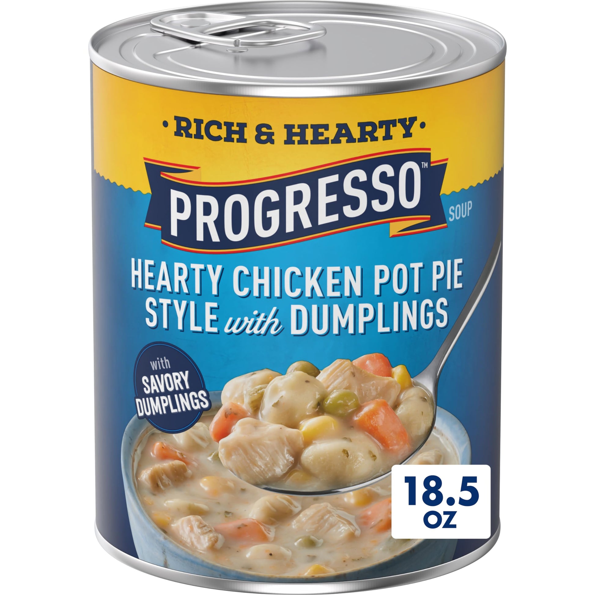Progresso Hearty Chicken Pot Pie Style with Dumplings Soup, Rich and Hearty Canned Soup, 18.5 oz