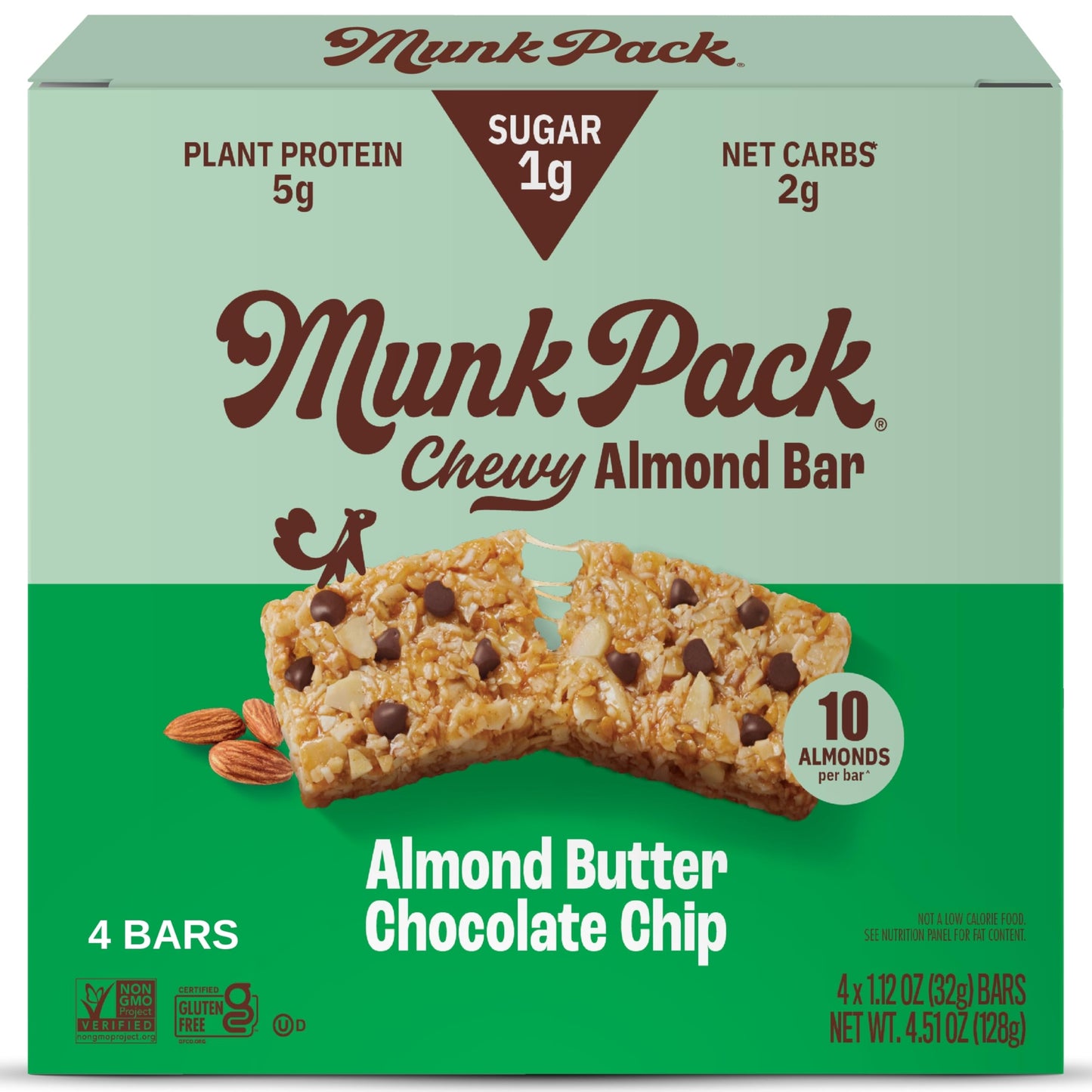 Munk Pack Keto Granola Bar  Almond Butter Cocoa Chip  4 Bars  Low Carb Keto Snack For Kids & Adults  Chewy Bar, No Added Sugar T