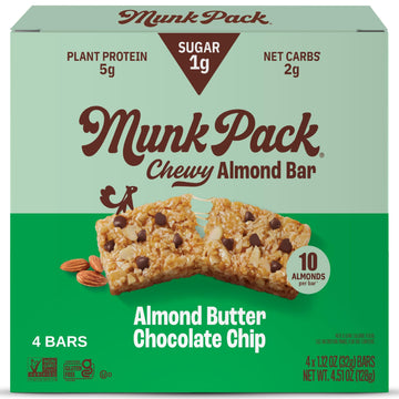 Munk Pack Keto Granola Bar  Almond Butter Cocoa Chip  4 Bars  Low Carb Keto Snack For Kids & Adults  Chewy Bar, No Added Sugar T