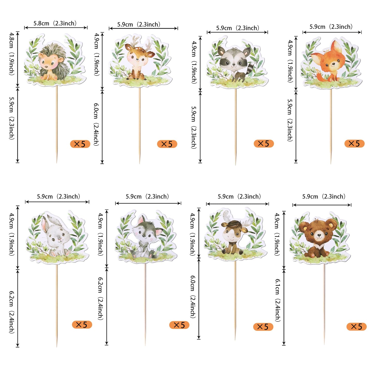 Rssta i Woodland Animals Cupcake Toppers - 40 Pack Paper Decorations for Baby Shower & Kids Birthday Party, Design 1