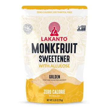 Lakanto Golden Monk Fruit Sweetener With Allulose - Raw Cane Sugar Substitute, Erythritol Free, Gluten Free, Vegan, Keto Friendl