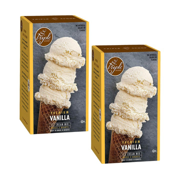 Triple Scoop Premium Vanilla Ice Cream Starter Mix, 2 Pack, Makes 4 Quarts, Easy to Use, Made in USA