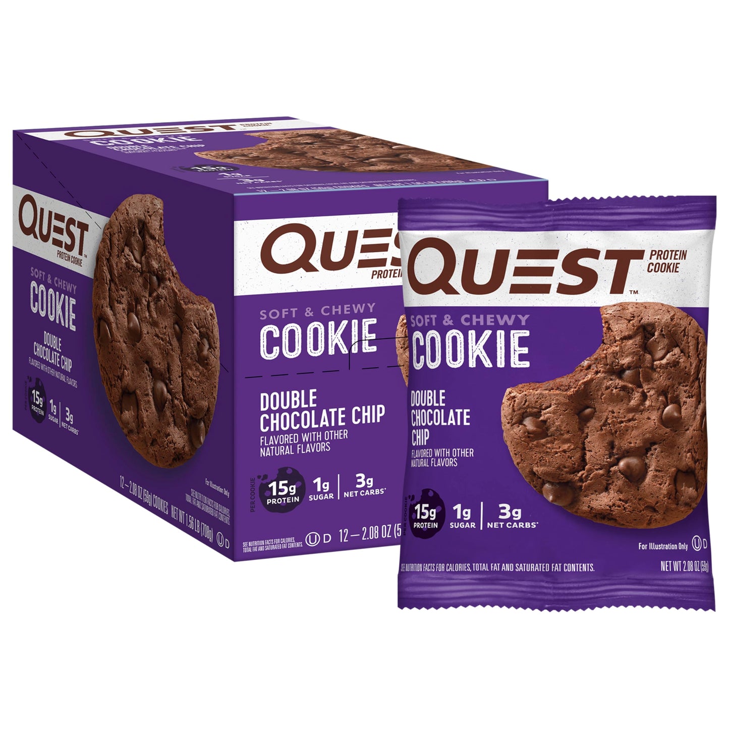Quest Nutrition Protein Cookie - Double Chocolate Chip, High Protein, Low Carb, 12 Count