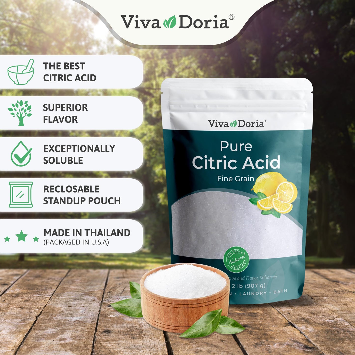 Viva Doria 100% Pure Citric Acid, Food Grade, Fine Grain, 2 Lb (907 G)