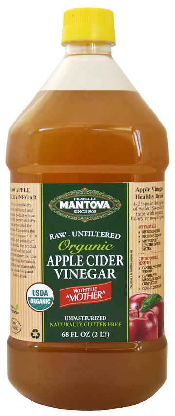 Mantova Organic Apple Cider Vinegar, Raw & Unfiltered, 68 oz, 100% USDA Certified Organic