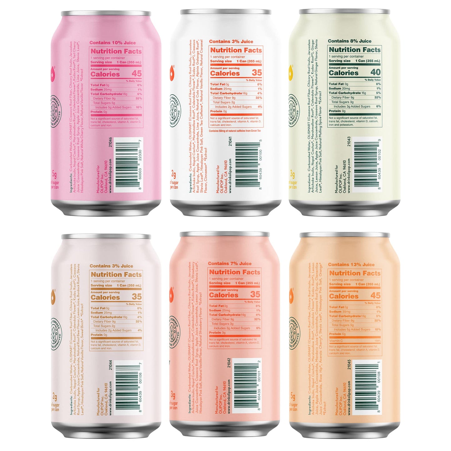 OLIPOP Soda Variety Pack - 6 Flavors, Prebiotic Soft Drinks, Low Calorie, 12 oz (Pack of 6)