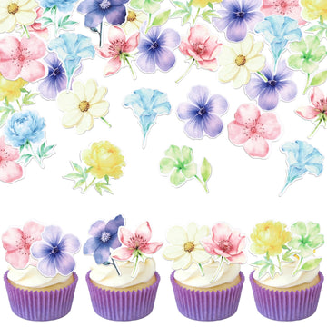 60 Pcs Edible Flowers Cupcake Toppers Wafer Paper Daisy Rose Flower Cherry Cupcake Toppers Edible Flowers Cake Decorations For Baby Shower Wedding Birthday ValentineS Day Party Decorations Supplies