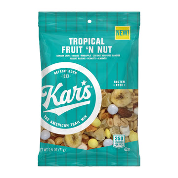 Kars Nuts Tropical Fruit N Nut Trail Mix, 2.5 Oz Individual Snack Packs - Bulk Pack Of 42, Gluten-Free Snacks