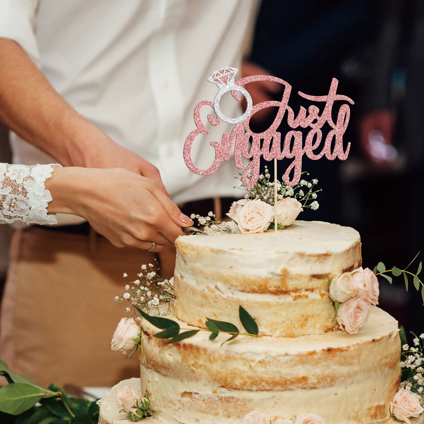 Gyufise Engagement Cake Topper, Rose Gold Glitter, Small Size, Model UKZN0552-RG, Paper Material, Wedding Party Decoration