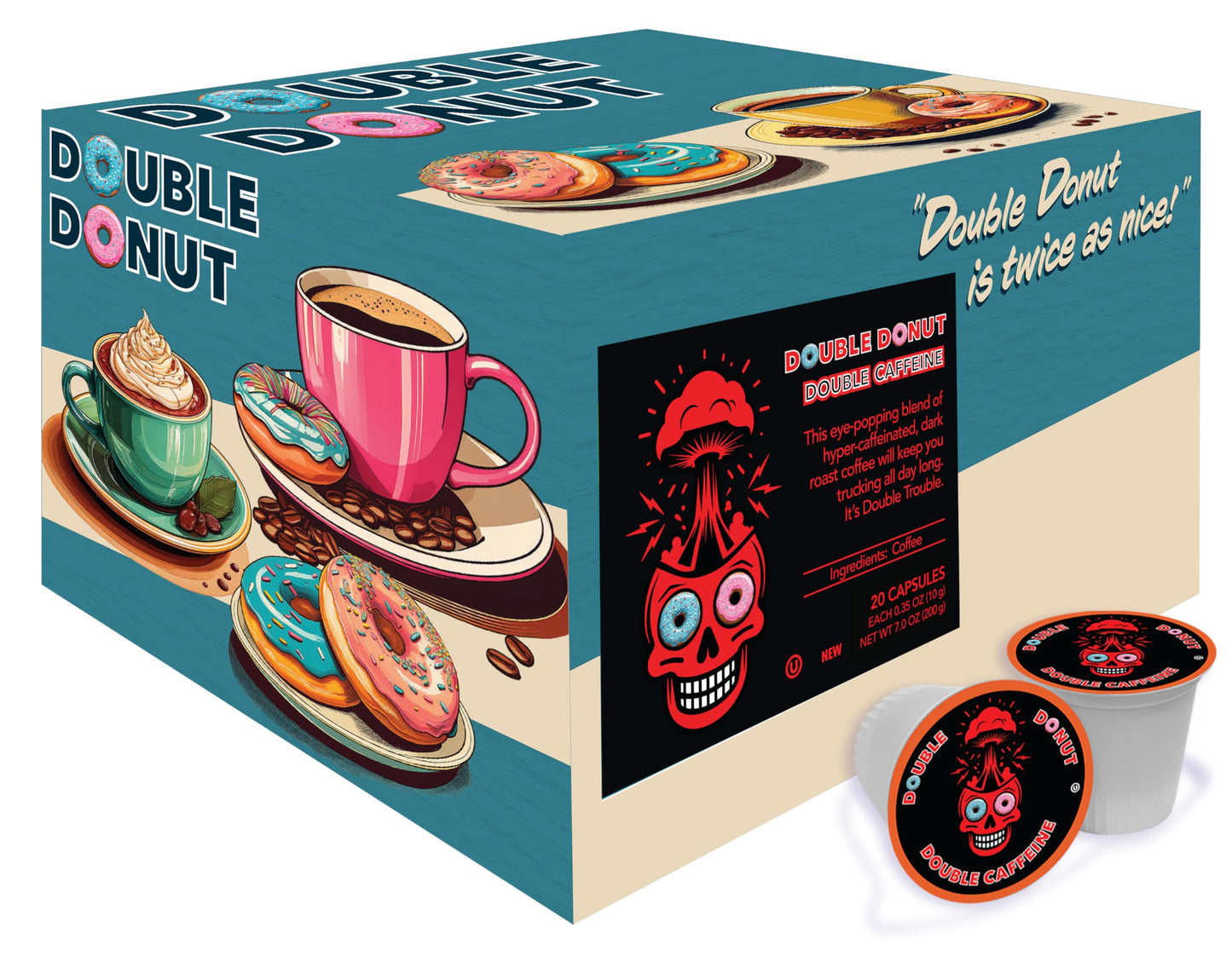 Double Donut Coffee Pods, Extra Strong Dark Roast, 72 Count, Compatible with Keurig K Cups