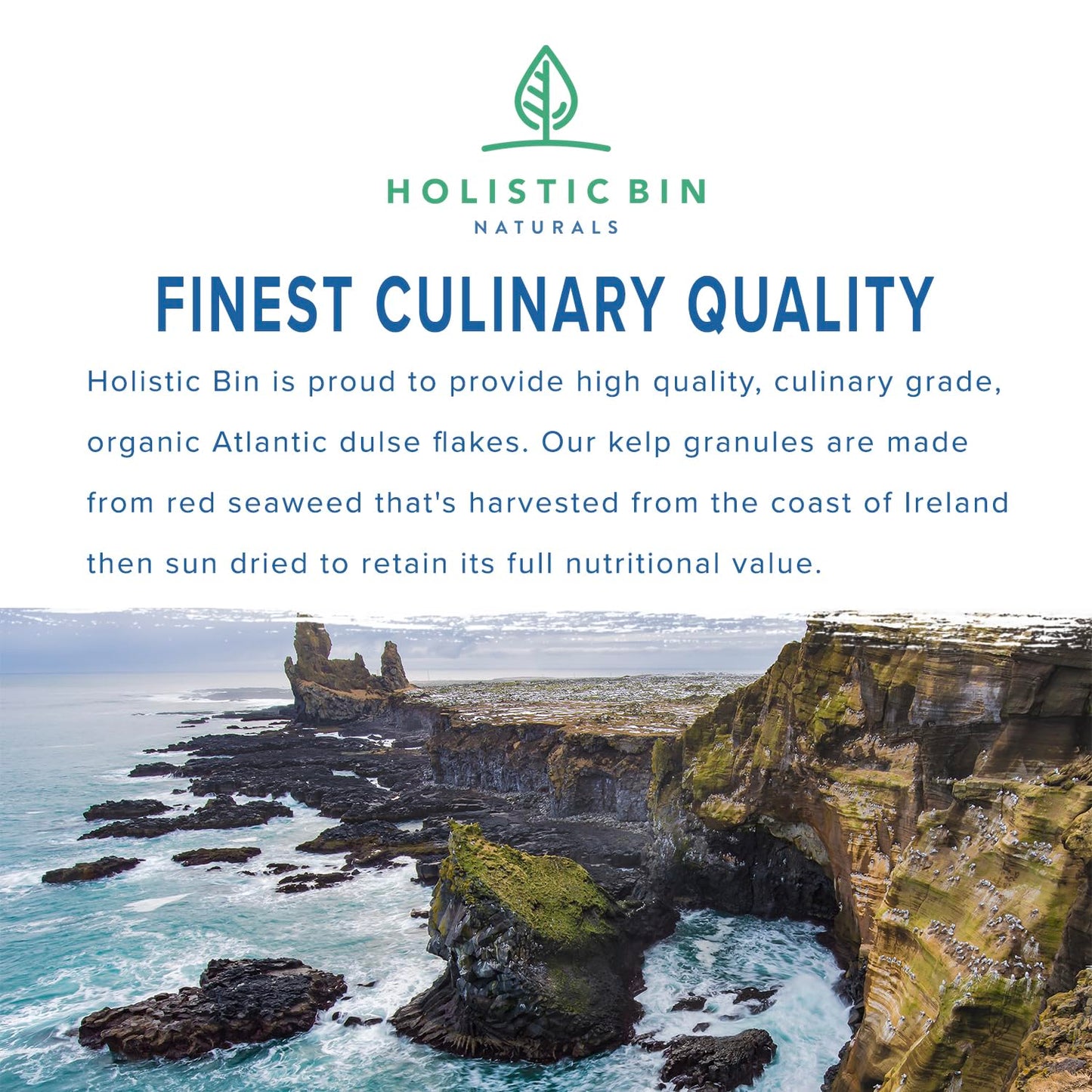 Wild Icelandic Dulse Flakes By Holistic Bin | Fine Culinary Grade Organic Seaweed Superfood | 100% Pure Atlantic Dulse Seaweed F