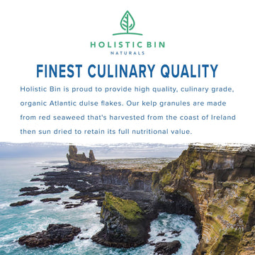 Wild Icelandic Dulse Flakes By Holistic Bin | Fine Culinary Grade Organic Seaweed Superfood | 100% Pure Atlantic Dulse Seaweed F