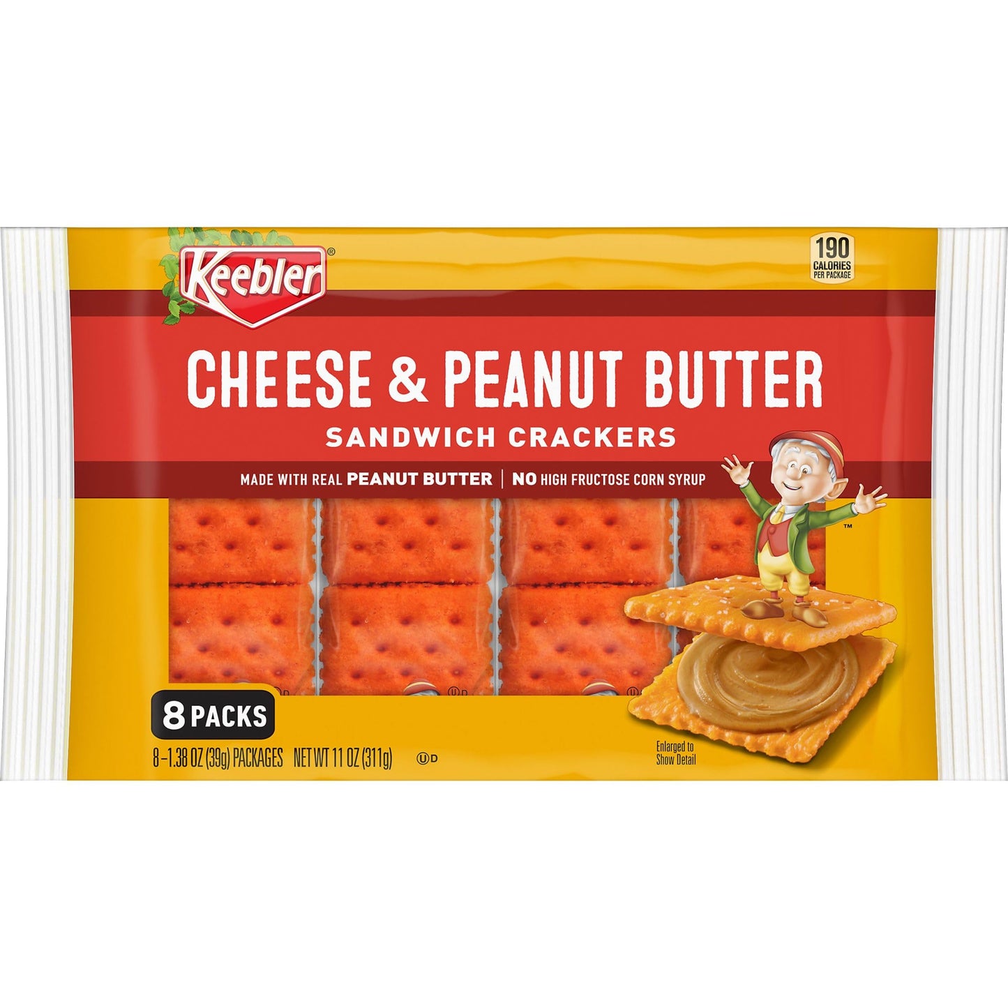Keebler Sandwich ers  Single Serve Snack ers  Lunch Snacks  Cheese and Peanut Butter  11oz Tray (8 Packs)