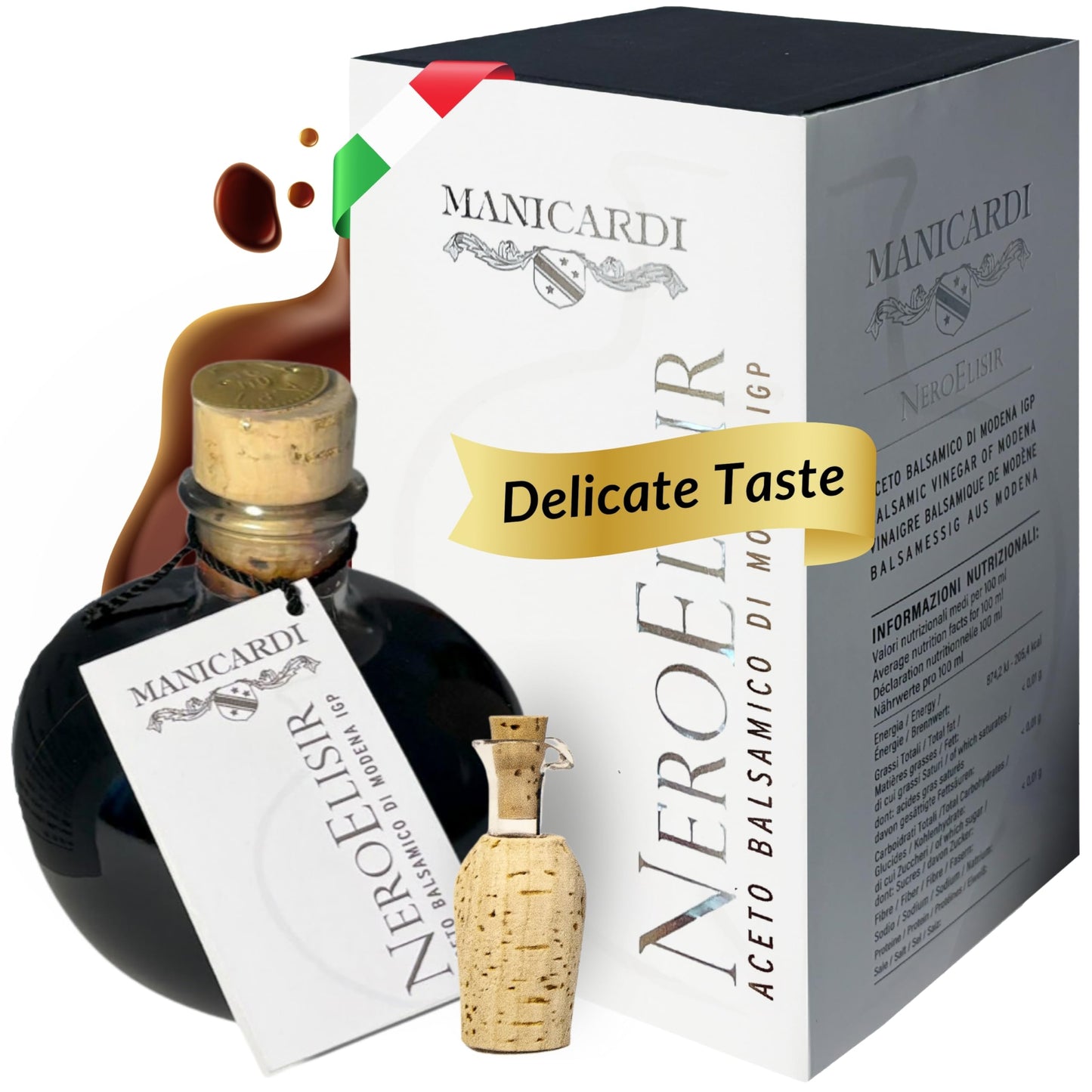 MANICARDI Traditional Balsamic Vinegar of Modena PGI - Black Elisir with Drip-Stop Dispenser Perfect for Snacks, Pasta, Vegetabl