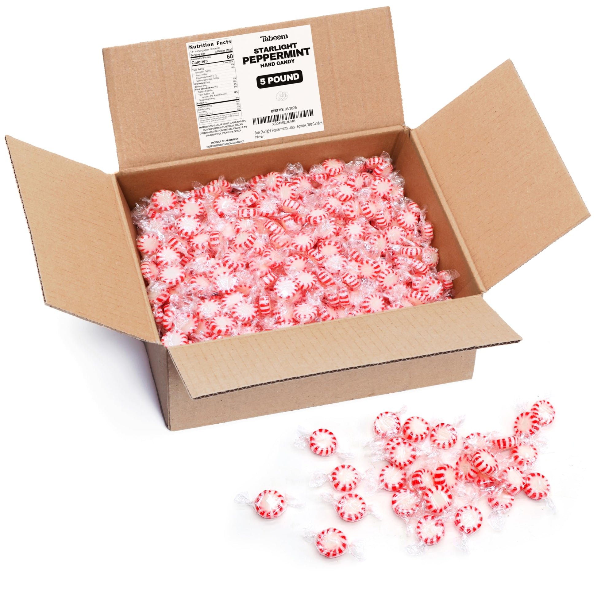 Taboom Bulk Starlight Peppermints Candy - 5 lb Individually Wrapped Holiday Treats, Approx. 360 Mint Discs, 27.1 x 9 x 28.1