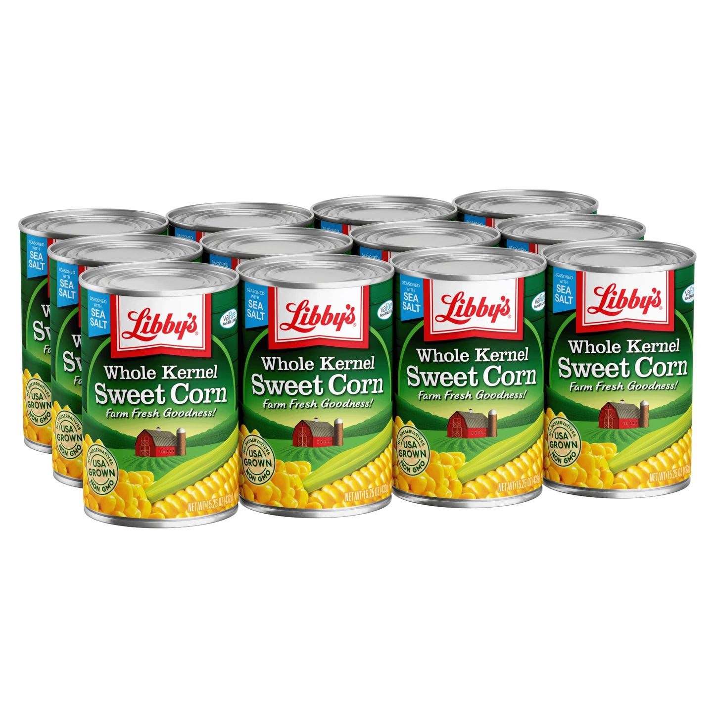 Libbys Whole Kernel Sweet Corn, Naturally Sweet Flavor, 15.25 oz Cans, Pack of 12, Grown & Made in the USA