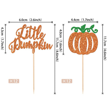24 Pcs Little Pumpkin Cupcake Toppers Glitter Baby Shower Fall Theme Cupcake Picks Pumpkin Cupcake Decorations For Thanksgiving