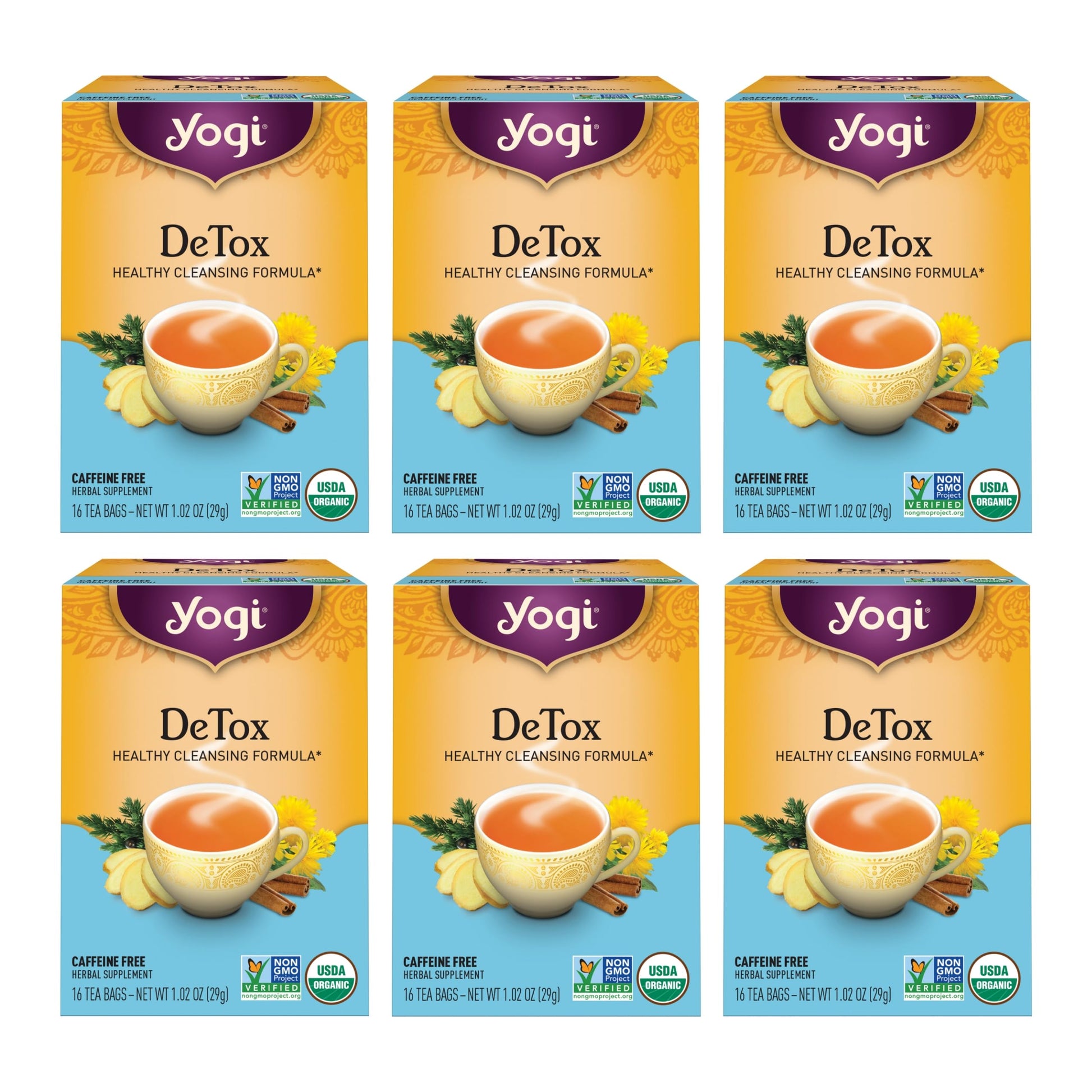 Yogi Tea DeTox Tea - 16 Tea Bags per Pack (6 Packs) - Organic Detox Tea for Digestive & Circulation Support - Includes Burdock, 