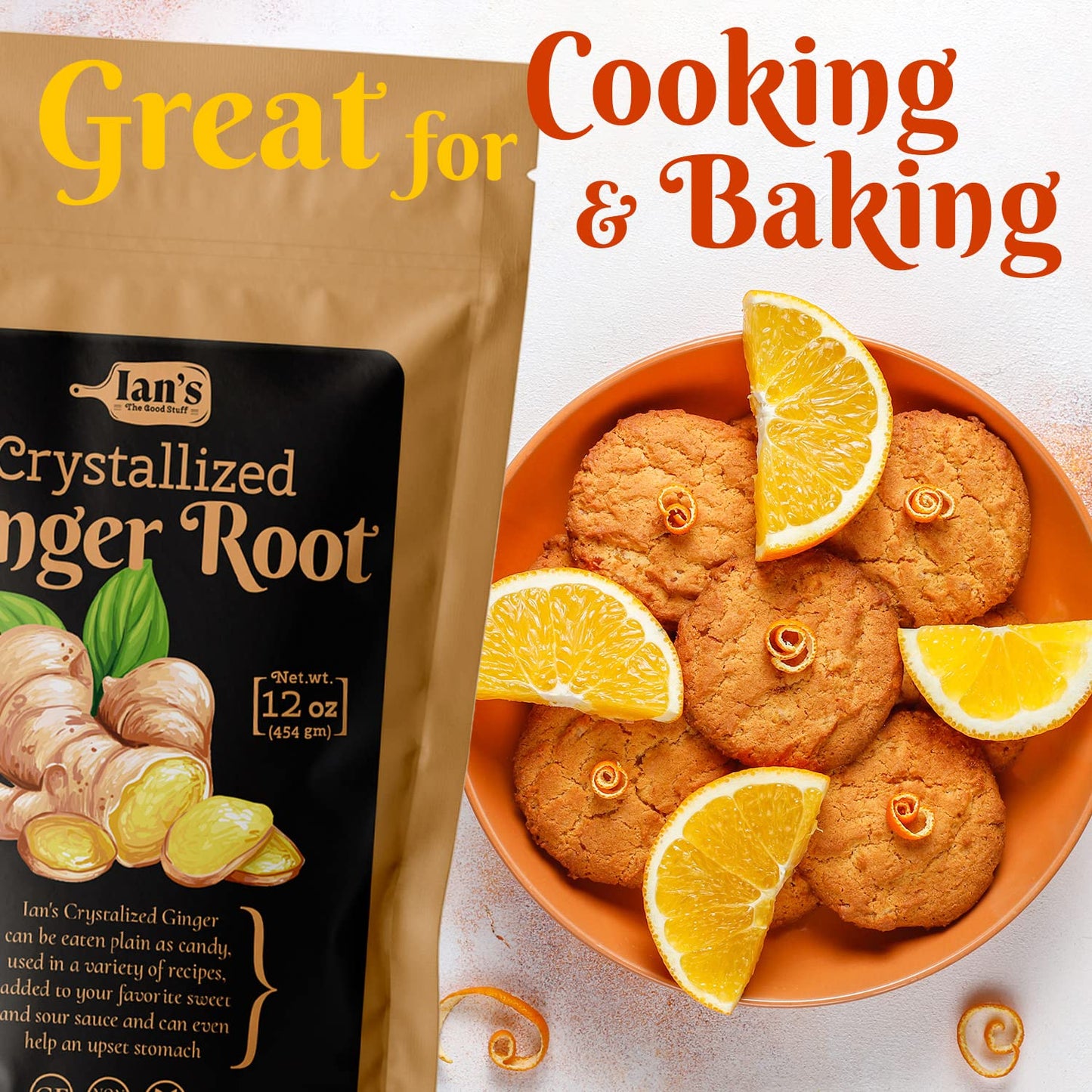IANs Crystallized Ginger Pieces (12oz) - Candied Ginger Chews for Nausea, Snacking & Baking - Healthy Snacks