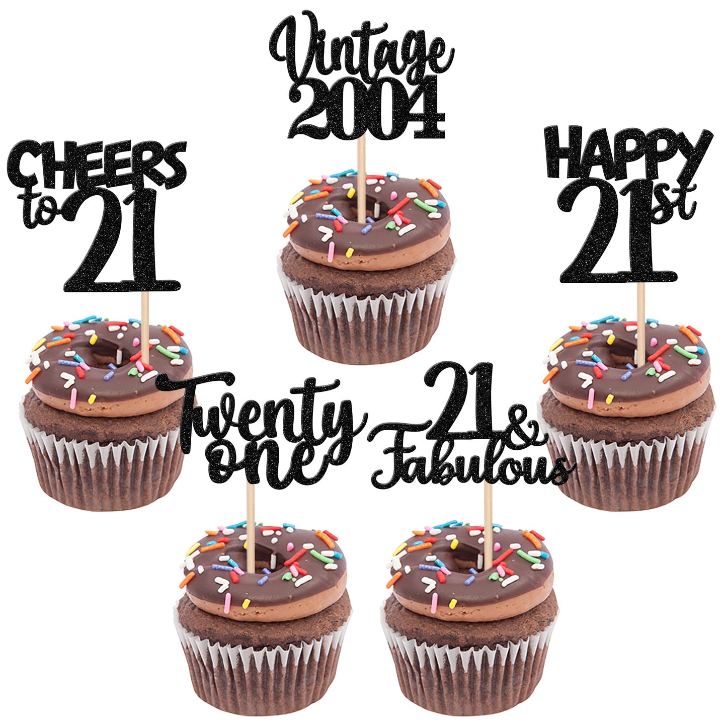 30Pcs Happy 21St Birthday Cupcake Toppers Glitter Twenty One Vintage 2002 Cupcake Picks 21 Fabulous Cheers To 21 Years Cake Deco