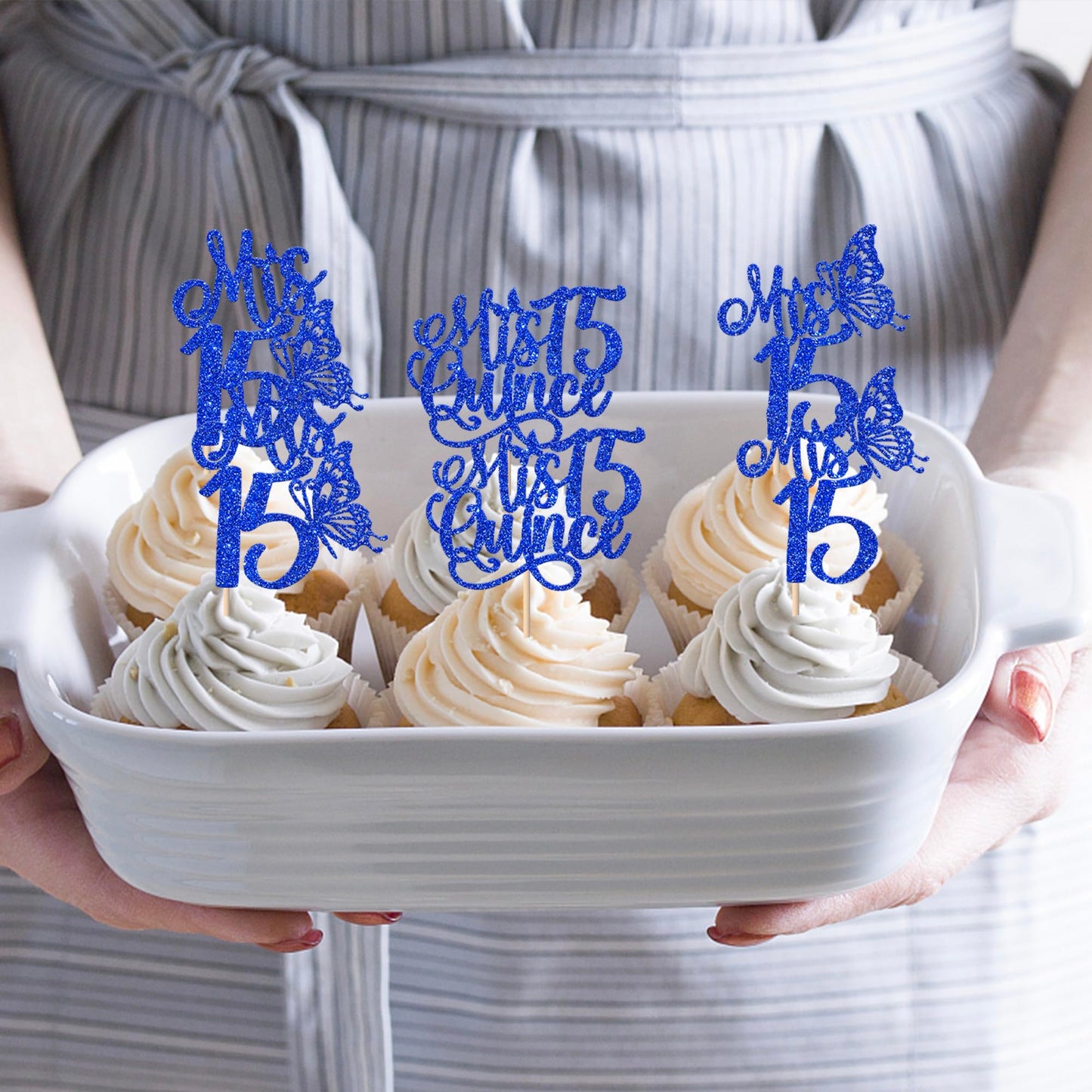 Rssta i Cupcake Toppers 24 Pack for 15th Birthday, Deep Blue Design