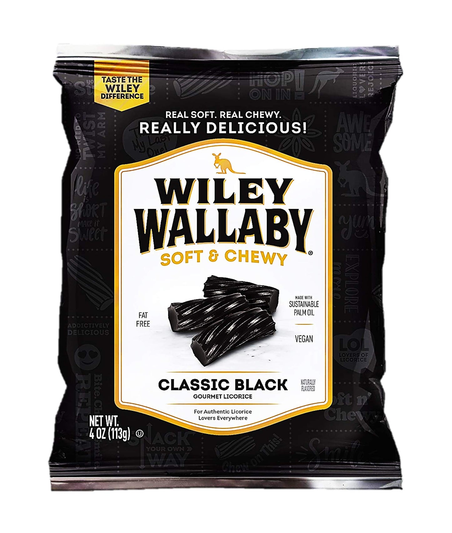 Wiley Wallaby Classic Black Licorice, 4 Ounce Bags, 16 Count
