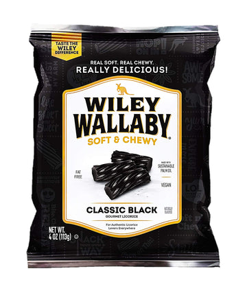 Wiley Wallaby Classic Black Licorice, 4 Ounce Bags, 16 Count