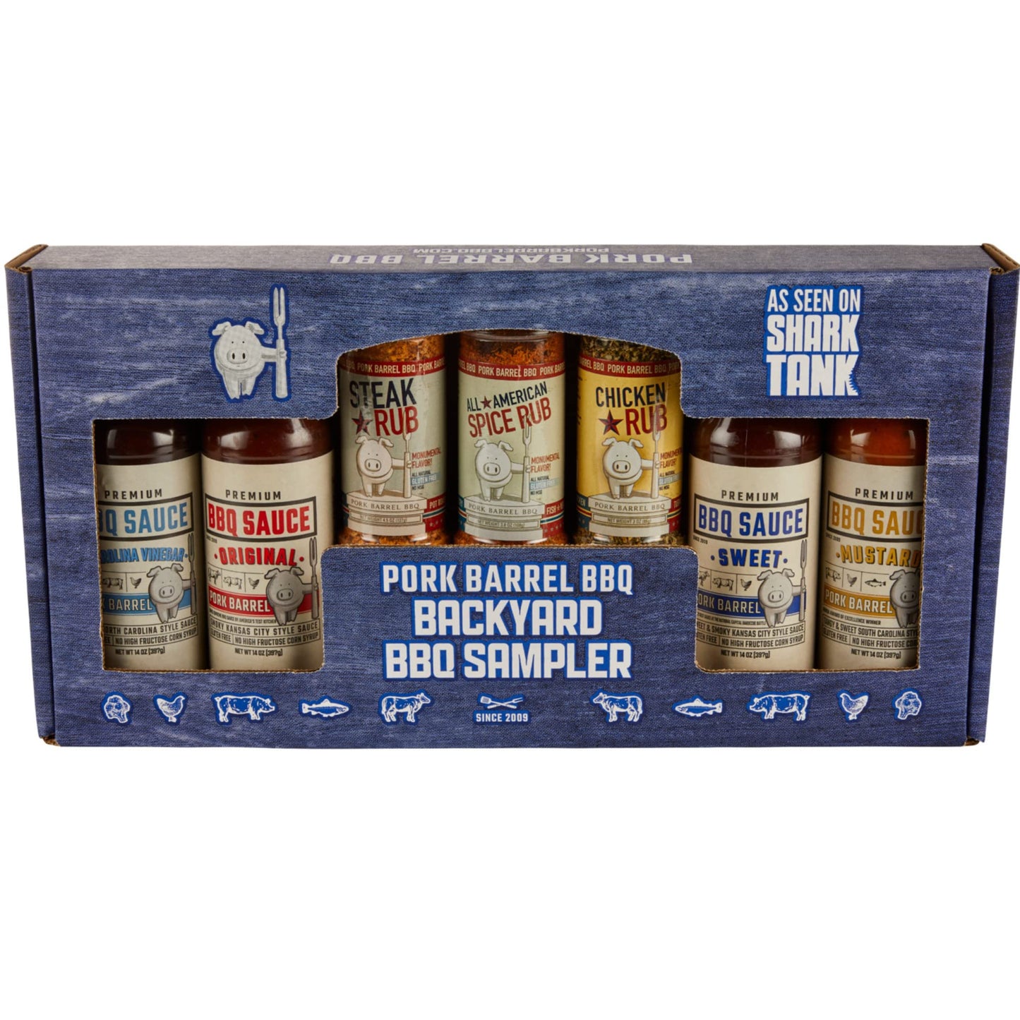 Pork Barrel Bbq Backyard Gift Set – 4 Competition Bbq Sauces & 3 Seasoning Rubs | Barbecue Gifts For Men | Perfect For Pork, Steak & Chicken Wings| Gift Pack For Dad, Birthday & Holiday