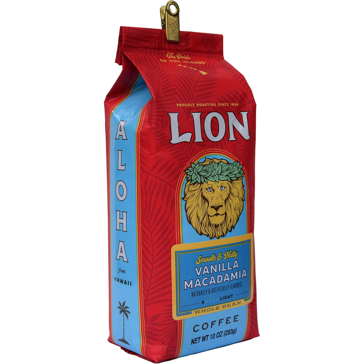 Lion Coffee, Arabica Coffee Beans, Light Roast Whole Bean Coffee, Vanilla Macadamia Flavor, A Taste Of Aloha, 10 Ounce Bag