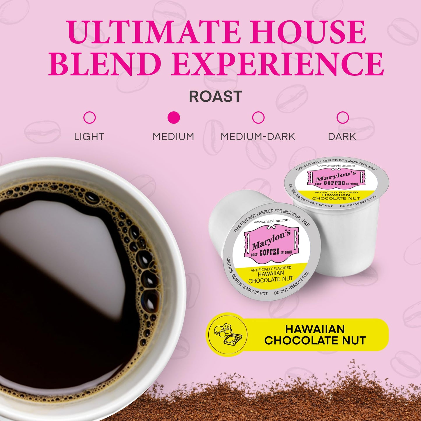 Marylous Hawaiian Chocolate Nut Flavored Gourmet Coffee – Single Serve Coffee Pods, Compatible With Keurig Malt-Inspired – 12 Pods