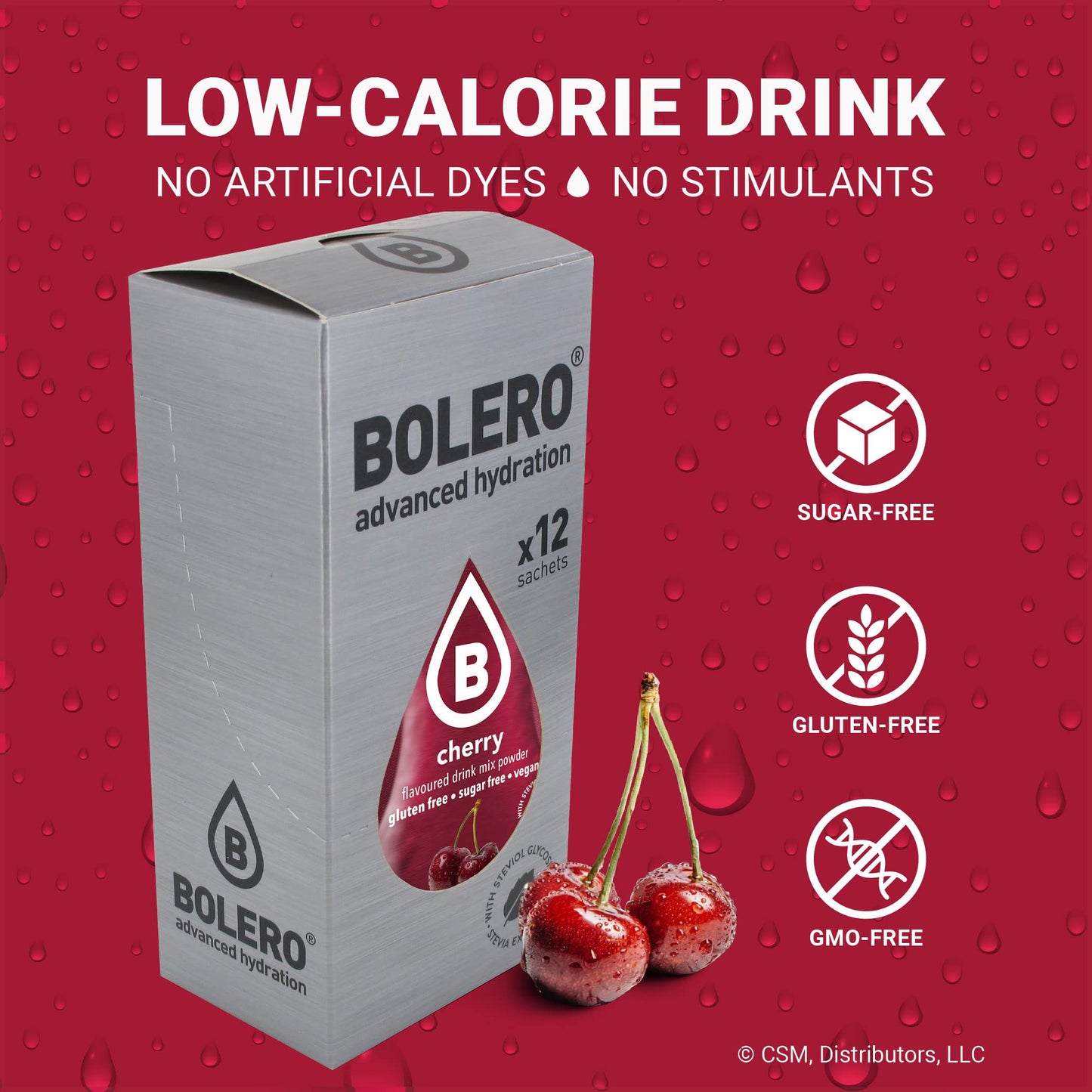 Bolero- Sugar Free Drink Mix Packets Cherry Fruit Flavors | Powdered Flavored Water Packets | 36 Small Sachet On The Go Packets