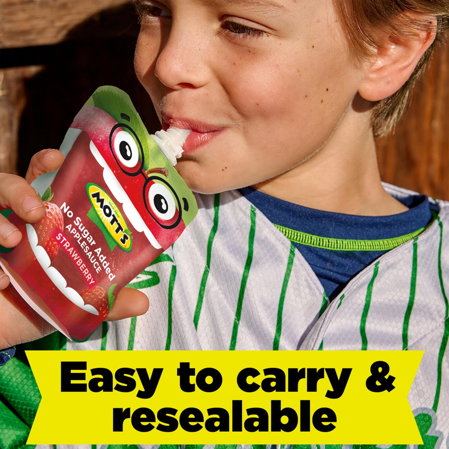 Motts No Sugar Added Strawberry Applesauce, 3.2 oz clear pouches, 12 count