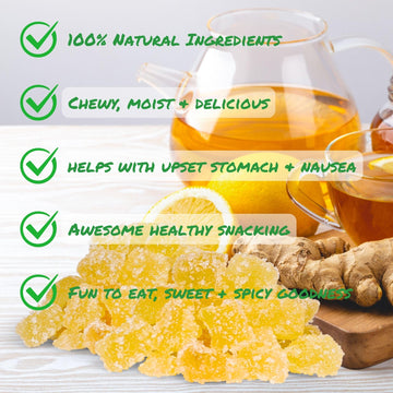 Crystallized Ginger Dices By It'S Delish, 12 Oz Bag | Candied Dried Ginger Fruit Chews Natural Candy, Ginger Root With Sugar Cry