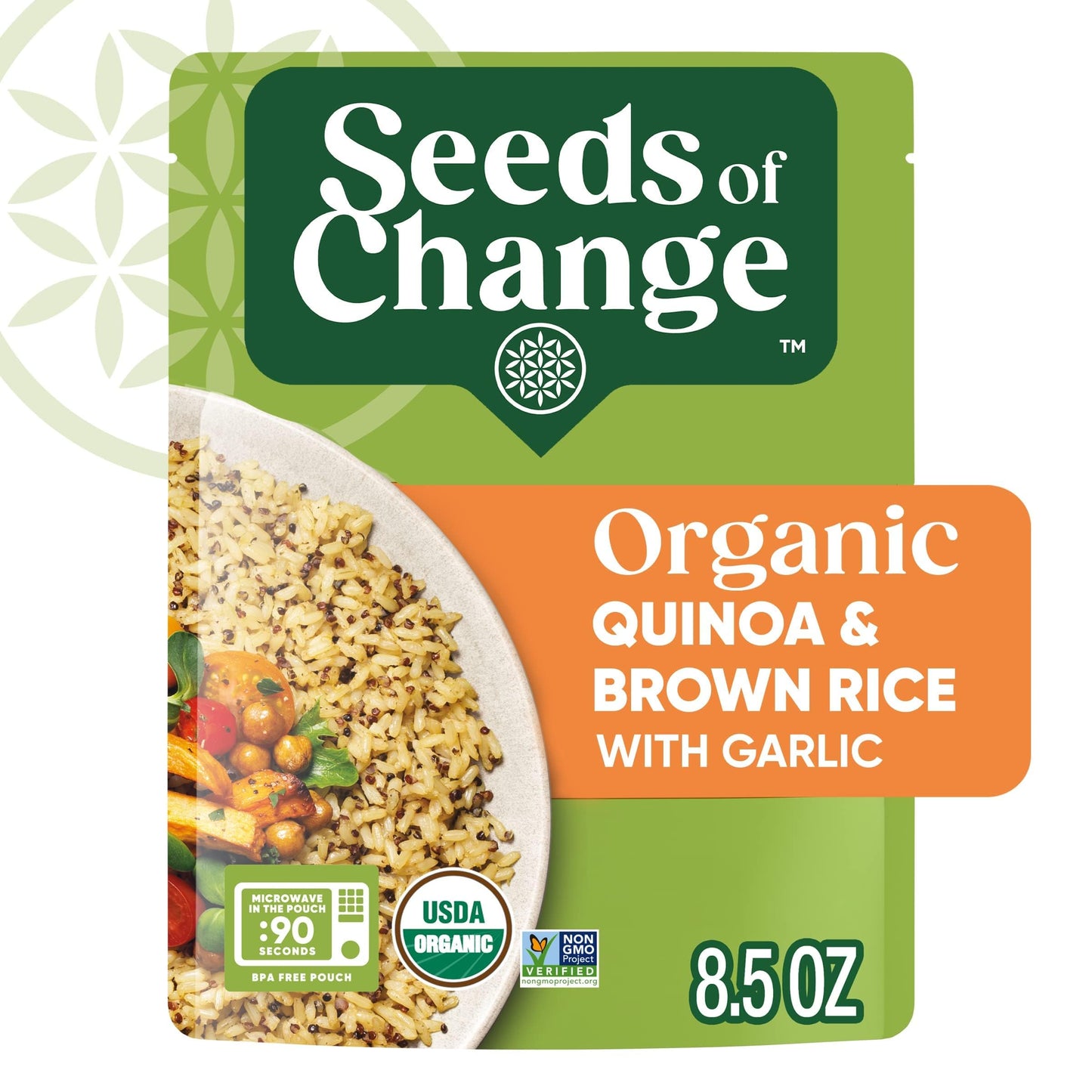 SEEDS OF CHANGE Organic Quinoa & Brown Rice with Garlic, Microwaveable Ready to Heat, 8.5 Ounce (Pack of 12)